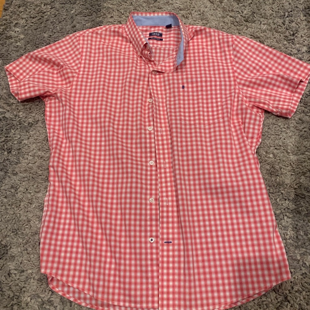 Izod Men's Pink Checkered Button Down Shirt